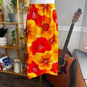 Vintage Y2K Orange & Yellow Poppy Floral Skirt Size XL